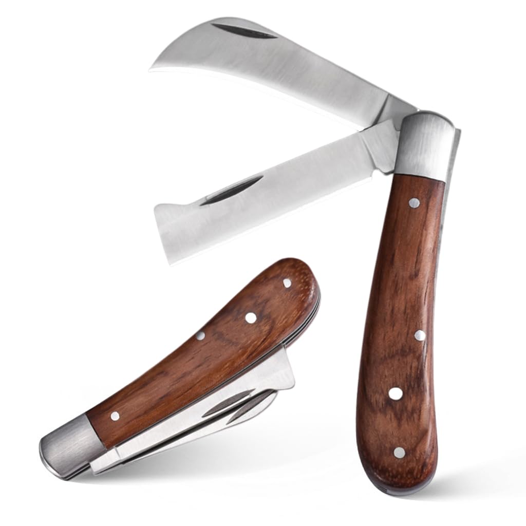 HASTHIP Grafting Knife for Plants with Dual Blade featuring Foldable Design and Wooden Handle
