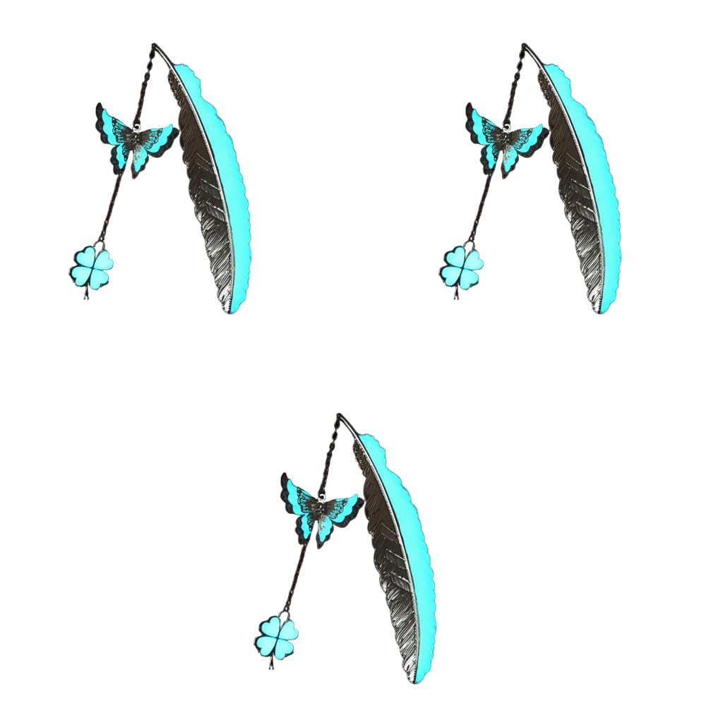 HASTHIP Metal Feather Bookmark for Books with Glow in the Dark 3D Butterfly | 3PCS Silver Set