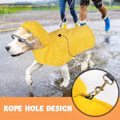 HASTHIP® Dog Rain Coat, Monsoon-Proof Waterproof Design with Clear Wide Brim Hood, Reflective Rim & Adjustable Elastic Leg/Belly Straps, Lightweight Anti-Wind Coat for Large Breeds, Outdoor Hikes