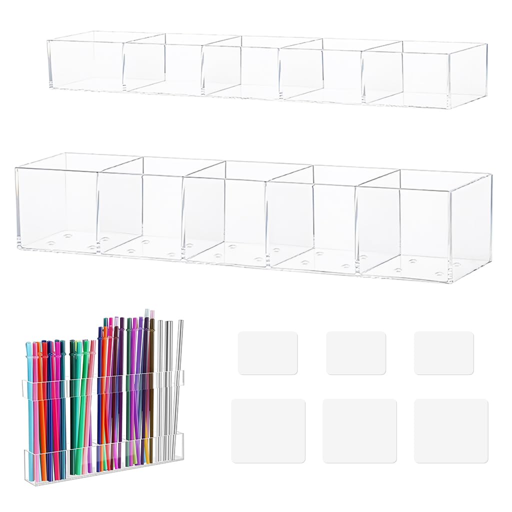 HASTHIP® 9.48 inch Straw Holder,Adjustable Two-Part Large Acrylic Straws Organizer