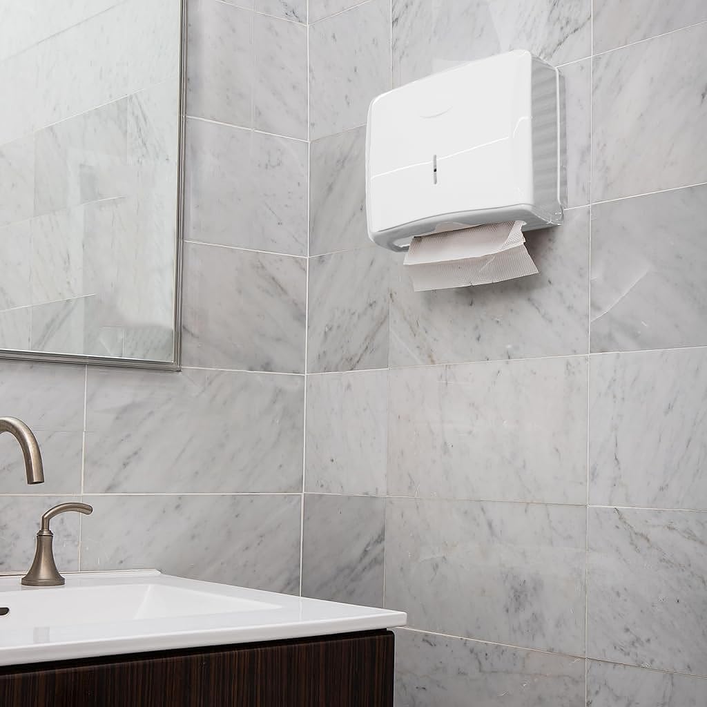 HASTHIP Toilet Paper Towel Dispenser Holder for Bathroom and Office Use 27x20cm | Waterproof No Drill Wall Mounted Design with Clear Window