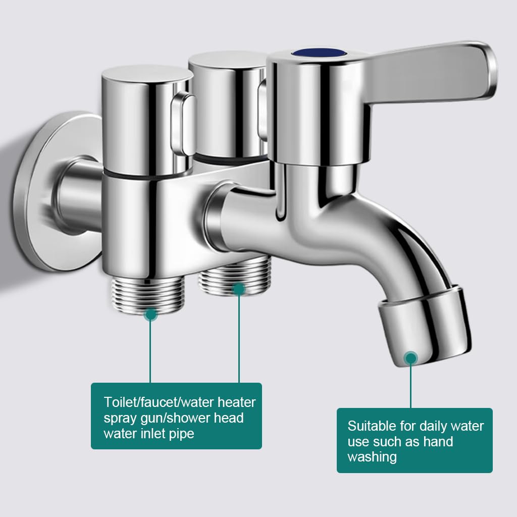 HASTHIP 3 in 1 Flush Wall Faucet for Laundry and Household Use with Divided Valve | Stainless Steel Space Saving Design