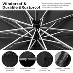 HASTHIP® Large Umbrella for Men Women with Reflective Strap,50'' Automatic Open/Close Windproof Travel Folding Umbrella,Reinforced 10 Dual Ribs 99 UV Protection with Carabiner Handle