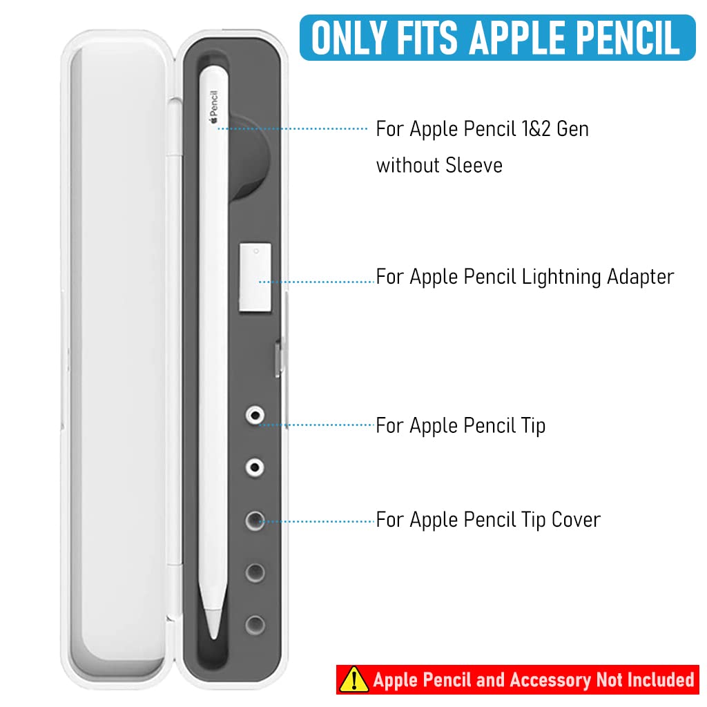 HASTHIP® Carrying Case for Apple Pencil 2nd Gen /1st Generation Organizer Box for Apple Pencil,Case iPencil,Pen Tip Pen Tip Cover and Adapter Grey(Pen and Accessory Not Included)