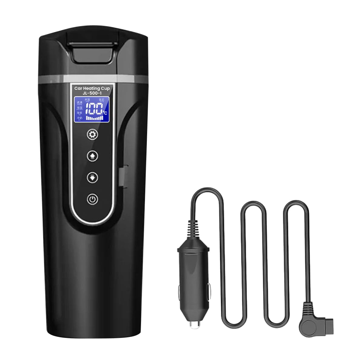 HASTHIP Car Electric Kettle 450ml for 12 24V Vehicle with LCD Temperature Display | 304 Stainless Steel Leak‑Proof Design