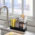 HASTHIP Toothbrush Holder for Bathroom with Pull Out Drip Tray and Cup Drain Rack | Metal Black Organizer Stand