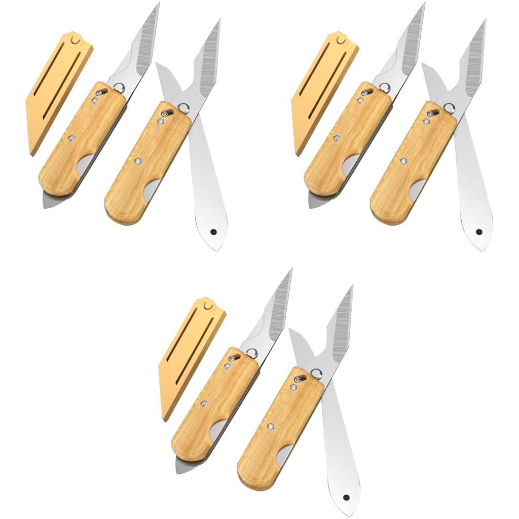HASTHIP Grafting Cutter Tool 3 in 1 for Gardening featuring Wooden Handle and Steel Cleft