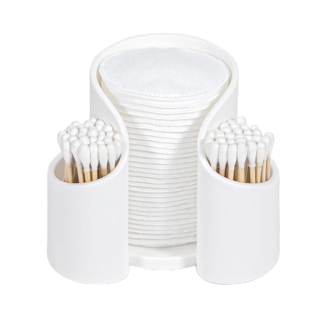 HASTHIP Makeup Pads Cotton Swabs Organizer for Vanity with Dual Storage Compartments | Easy Access Beauty Essentials Holder