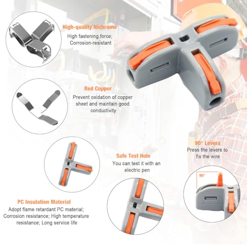 HASTHIP® 30Pcs Wire Connectors T-Shape 3 Way Wire Conductor Quick Cable Splitter Electrical Connectors Push-in Terminal Block Wire Connectors Universal Wire Connector for AWG 28-12 Cable