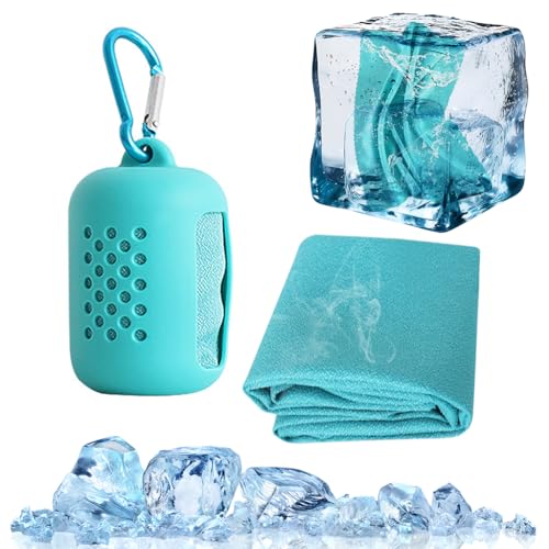 HASTHIP® Cooling Towel 30x80cm, Quick Dry Towels, Cool Feel Sweat Towel for Gym, Sports & Outdoor, Lightweight & Highly Absorbent, with Silicone Case & Carabiner for Men & Women, Green