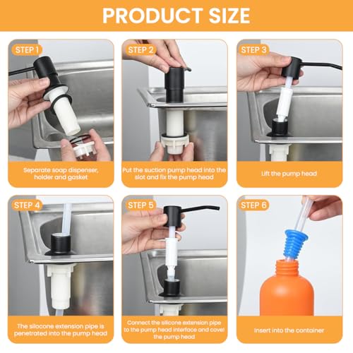 HASTHIP® Kitchen Sink Soap Dispenser,Modern Stainless Steel Pump with 1.2m Silicone Tube,Built-in Liquid Soap and Lotion Dispenser for Countertop Dish Hand