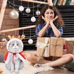 HASTHIP® Christmas Hat & Scarf, Chrismat Cat Clothes for Cat Warm Cloak, Dress Up Costume Chrismat Red Elk Cloak Adjustable Drawstring Hat for Photogaphy Prop Christmas Party - Neck 46CM
