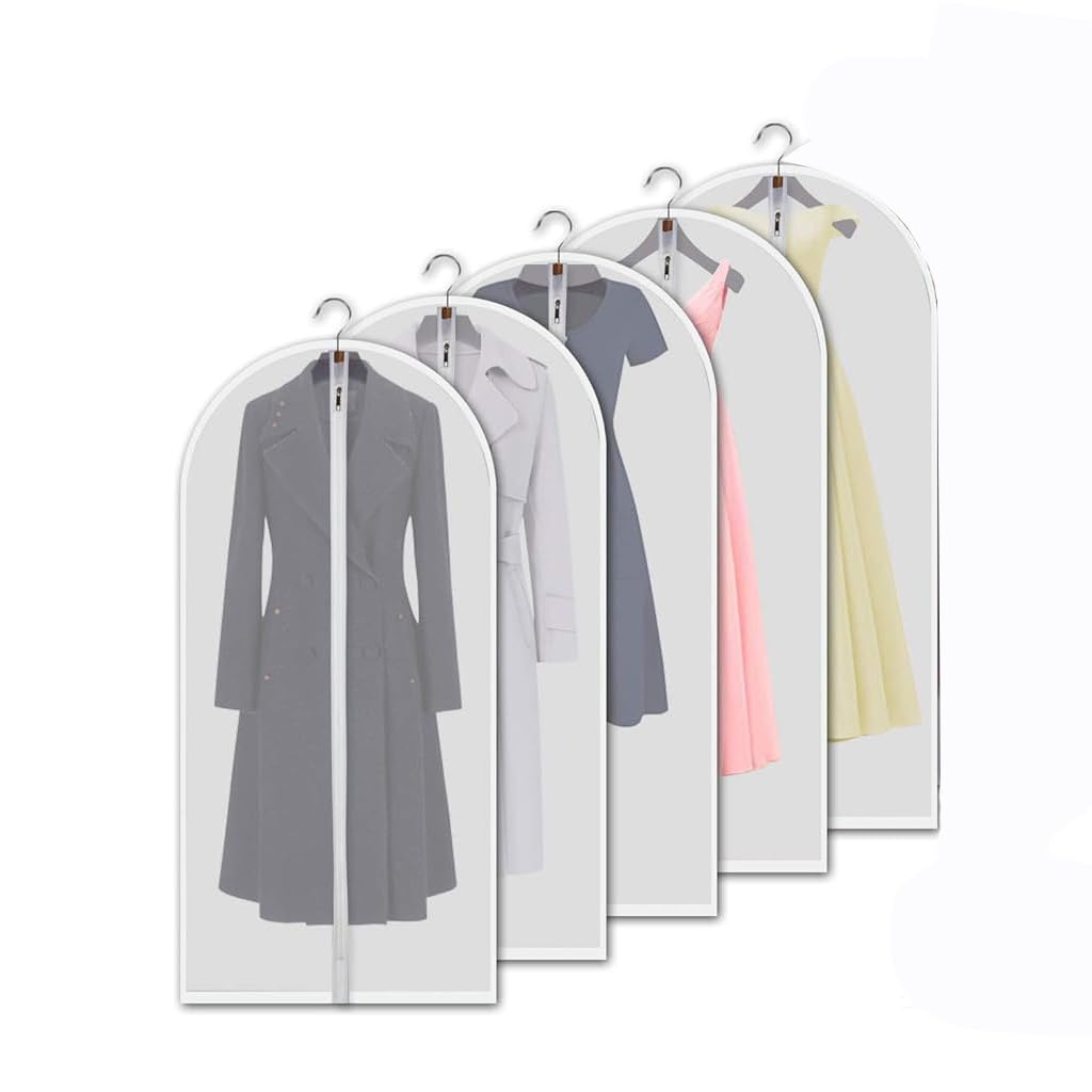 HASTHIP Garment Bags for Closet Storage with Full Zipper & Hanger Hole | 5 Pack 55 in Clear PEVA Clothes Covers