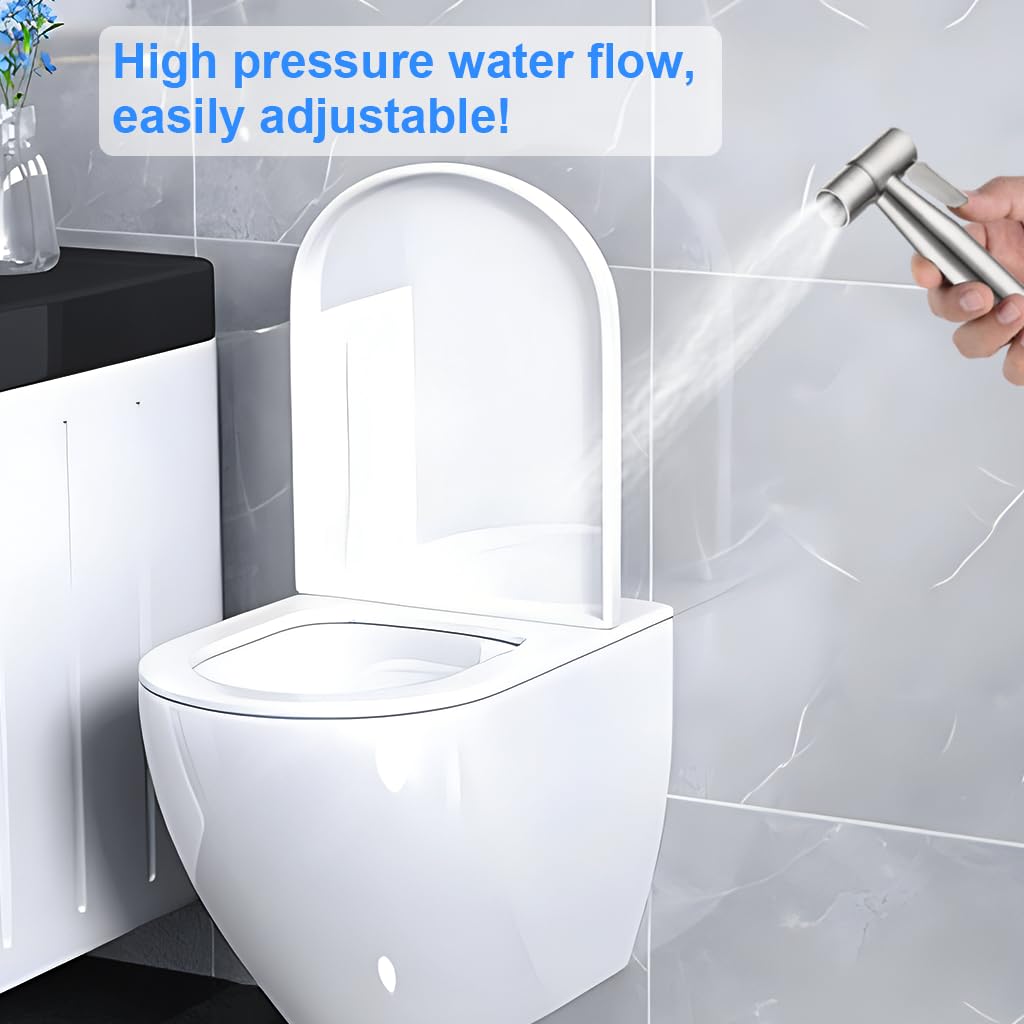 HASTHIP Health Faucet Toilet Spray Gun with 1.15 m Flexible Pipe and Angle Valve | Stainless Steel Pressurized Handheld Sprayer with No Drill Adhesive Bracket