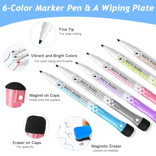 HASTHIP® 4 PCS Magnetic Whiteboard Sheets for Fridge 12x8 inch with 6 Dry Erase Markers & Eraser, Reusable Magnet Board for Refrigerator, Notes, Schedule & Kids Drawing