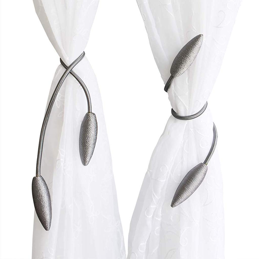 HASTHIP Curtain Tie Backs for Living Room with Strong Magnetic Hold 48cm Rope | Grey Polyester Set of 4