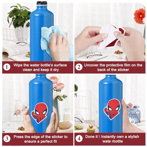HASTHIP® 35PCS Spider-Man Stickers for Kids Superhero Cartoon PVC Waterproof for Water Bottle Helmet Flask Car Bike Bumper Skateboard Luggage 5Cm Red