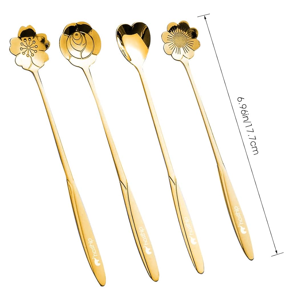 HASTHIP® Golden Flower Shape Coffee & Dessert Spoon Set with Supvox Stainless Steel Measuring Cups & Spoons, Baking Tools, 12 Pc Combo for Kitchen, DIY Crafts, Journaling & Planners