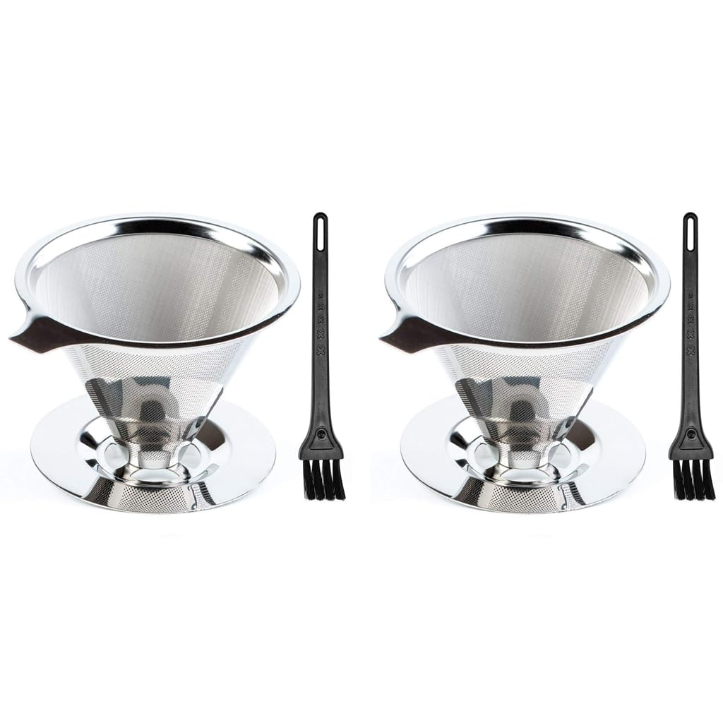 HASTHIP Pour Over Coffee Dripper with Dual Filter Mesh for 1-6 Cup Brewing | Stainless Steel Reusable Cone
