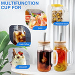 HASTHIP® 4Pcs 16oz Mason Jar Glass Cups with Handle, Lids & Straws, Cold Brew Iced Coffee, Tea, Smoothie, Juice Drinking Glasses for Home & Outdoor