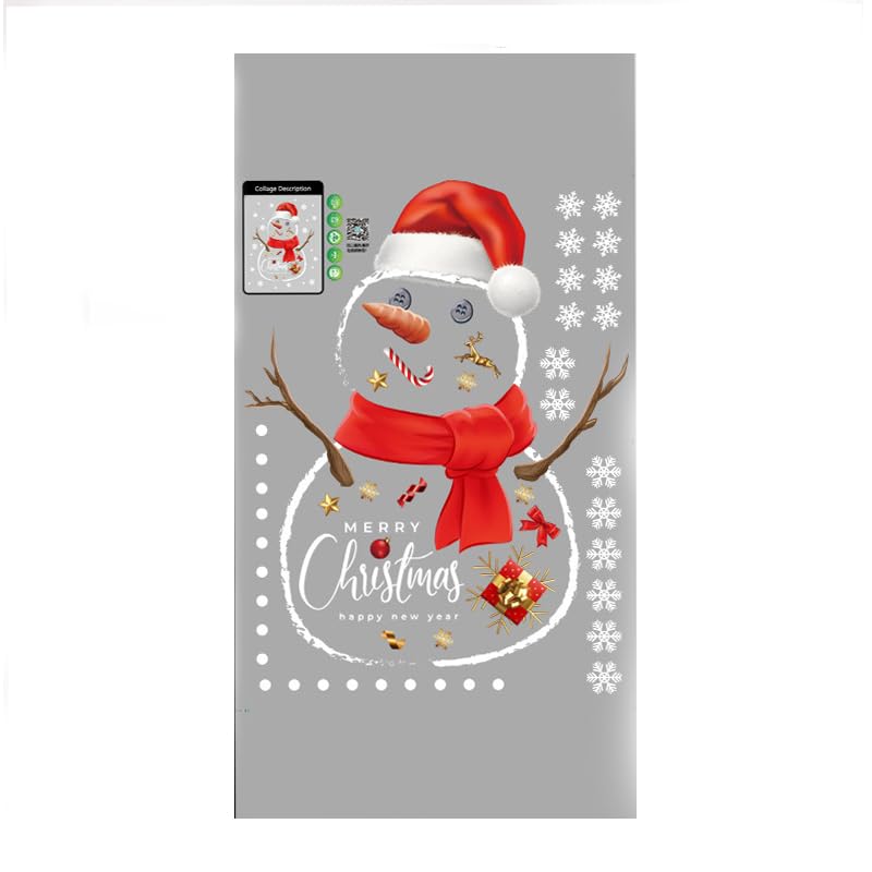 HASTHIP® Christmas Snowman Glass Window Decal Sticker, Static Cling Holiday Bow Bell Snowflake Charm Sticker Decorative Festive Room Decor for Window, Glass Door, 45x60cm