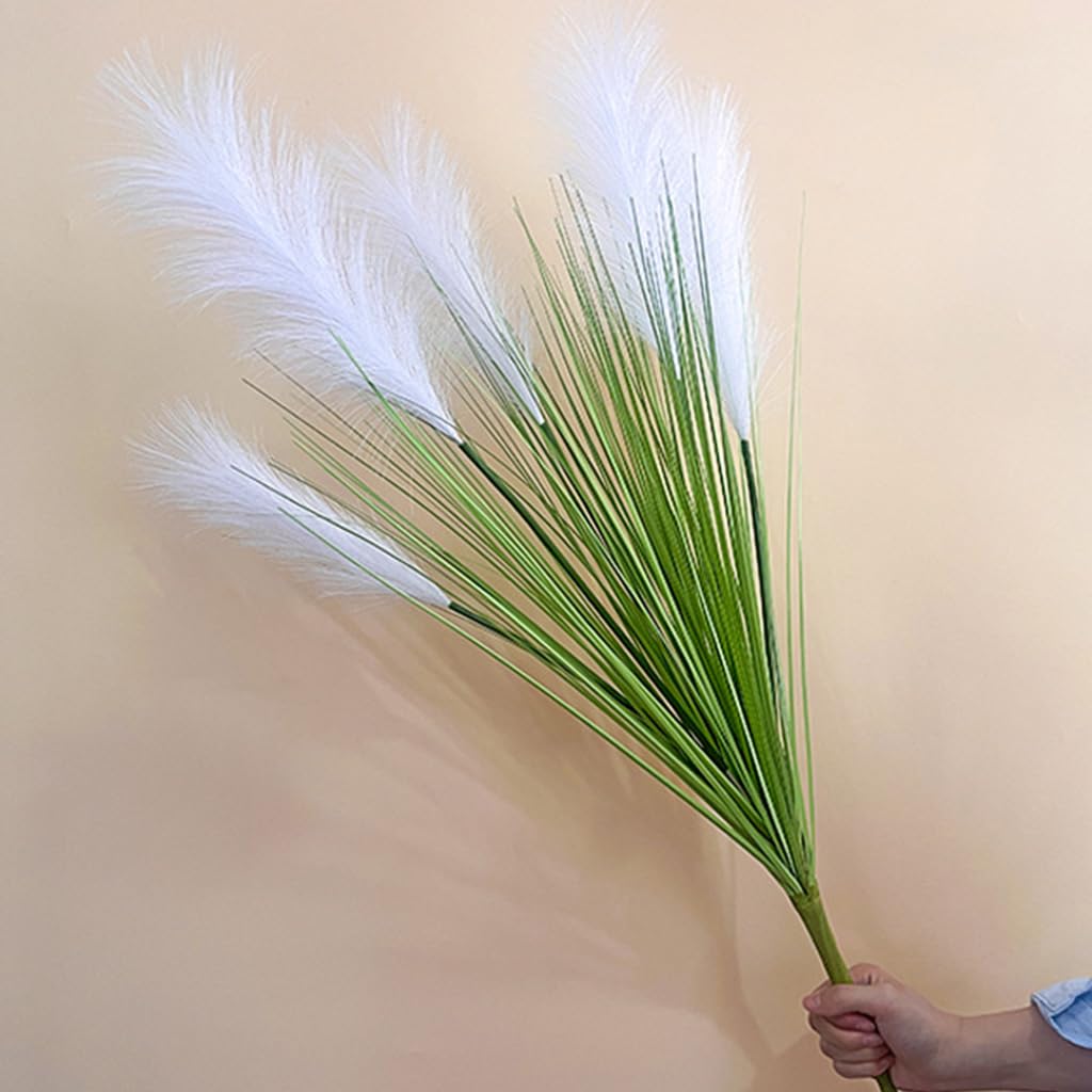 HASTHIP White Artificial Pampas Grass, 90 cm Decorative Stem with Five Fluffy Flowers for Vase Displays