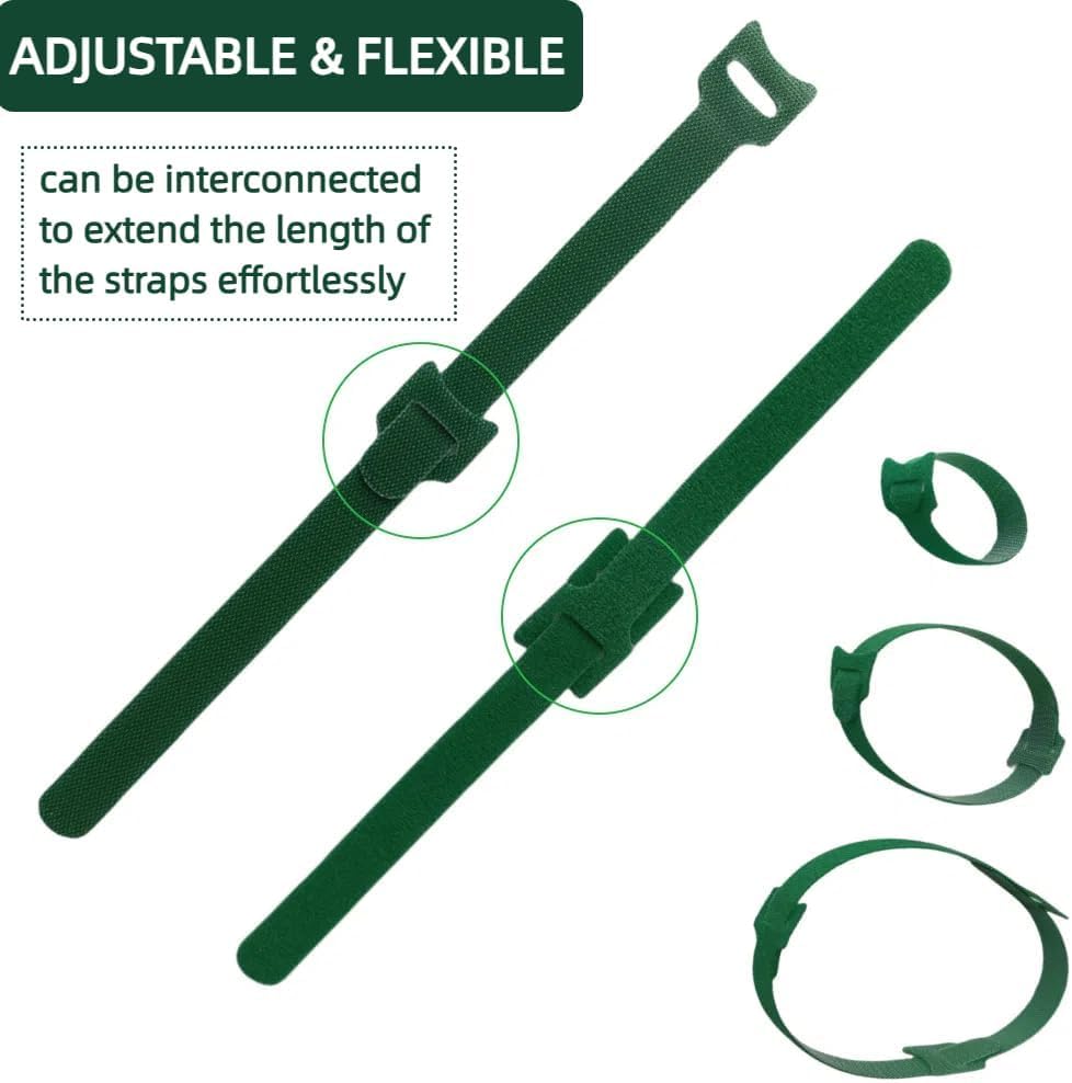 HASTHIP Plant Ties for Gardening 200 pcs 12×150 mm with Hook and Loop | Reusable Green Nylon