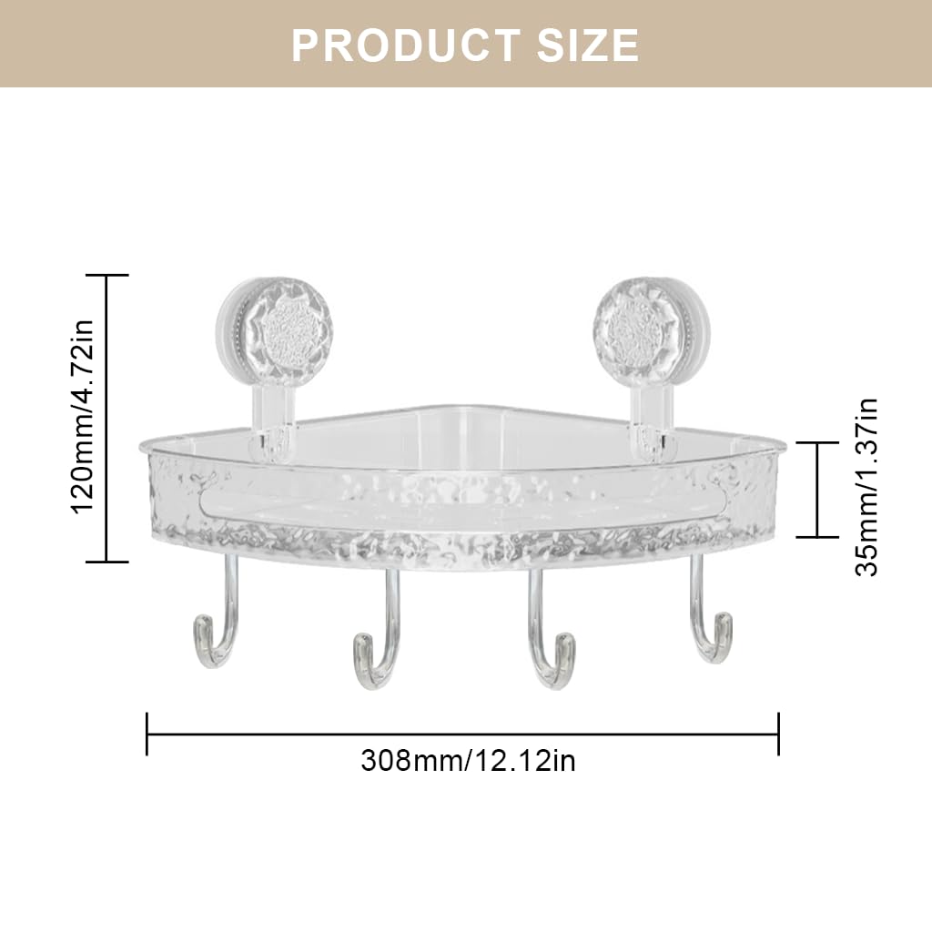 HASTHIP Bathroom Corner Shelves for Wall Storage with Strong Suction Cup and 4 Hooks | White