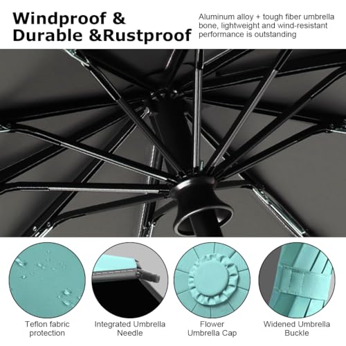 HASTHIP® Large Umbrella for Men Women with Reflective Strap,50'' Automatic Open/Close Windproof Travel Folding Umbrella,Reinforced 10 Dual Ribs 99 UV Protection with Carabiner Handle