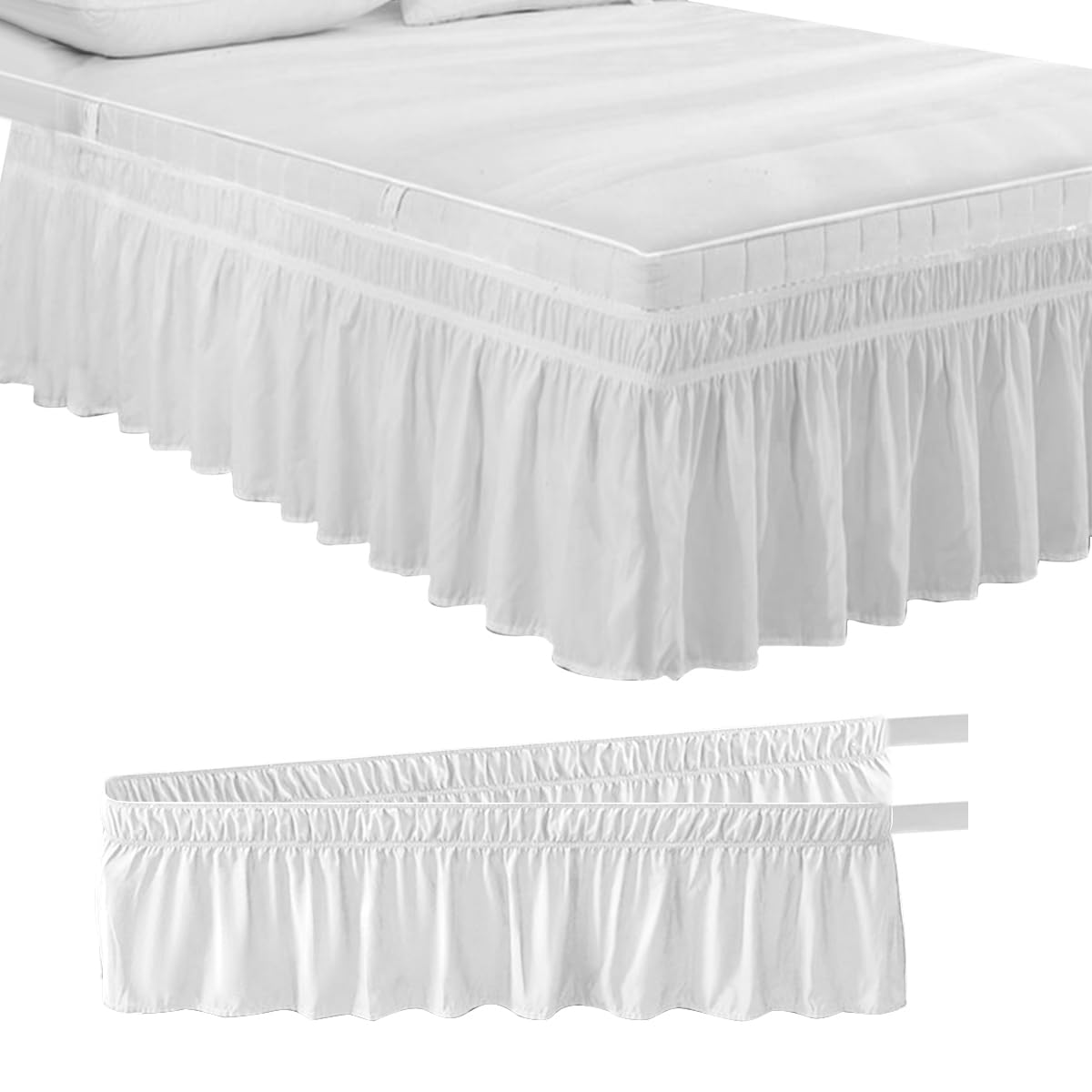 HASTHIP Pleated Bed Skirt for Double Bed 15 inch Drop with Ruffled Edges | White Polyester Cotton Blend 75x54 in