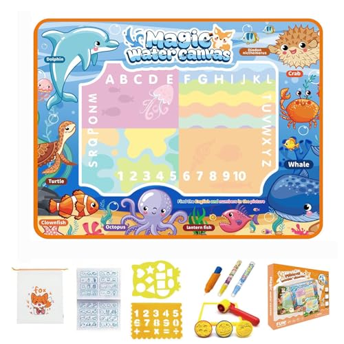 HASTHIP® Water Doodle Mat, 39.37" X 31.5", Oceans theme Kids Painting and Writing Colorful Doodle Drawing Pad, Kids Painting Educational Toys for 2 3 4 5 6 7 Years Girls Boys-Oceans