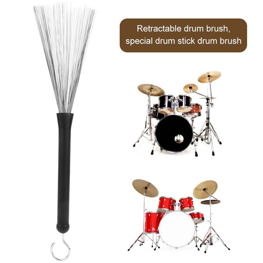 HASTHIP Drum Brushes for Jazz and Blues with Retractable Wire Sticks 2PCS | Stainless Steel