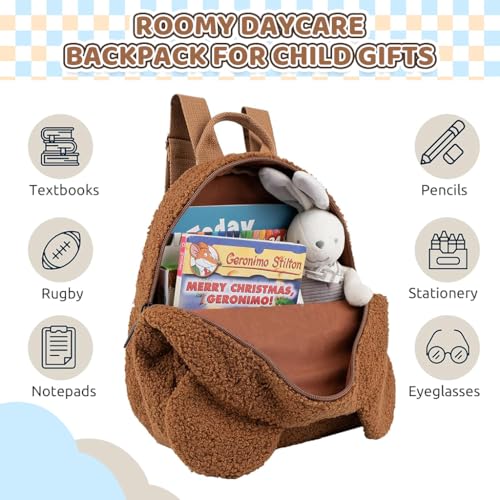 HASTHIP® Kawaii Bear Ear Kids Backpack, Soft Plush School Bag for Boys & Girls, Cute Small Preschool & Kindergarten Backpack, Adjustable Straps, 27x13x28cm, Brown Toddler Bag for Children