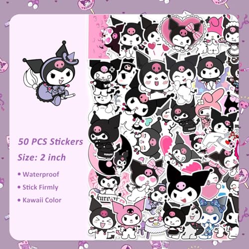 HASTHIP® 146PCS Kawaii Kuromi School Supplies Set Stationeries with Notebook Pencil Pouch Click Pens Card Holder Book Markers 50Pcs Stickers Note Girls Gift