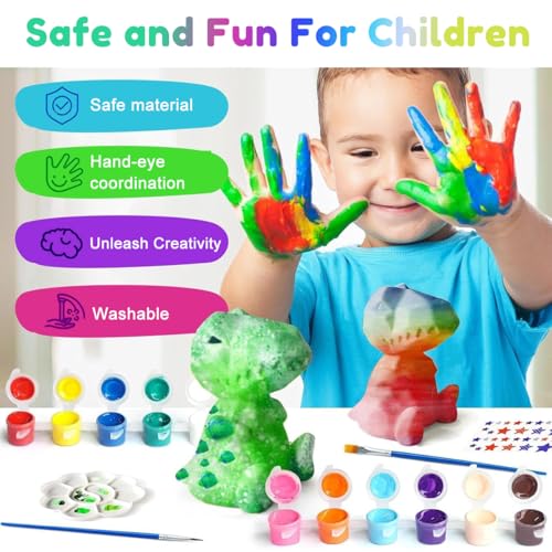 HASTHIP® 4.3 Inch Glowing Dinosaur Painting Kit for Kids, DIY Art Craft Set with 12 Colors, 2 Brushes, Creative Birthday Gift for Early Learning and Kindergarten