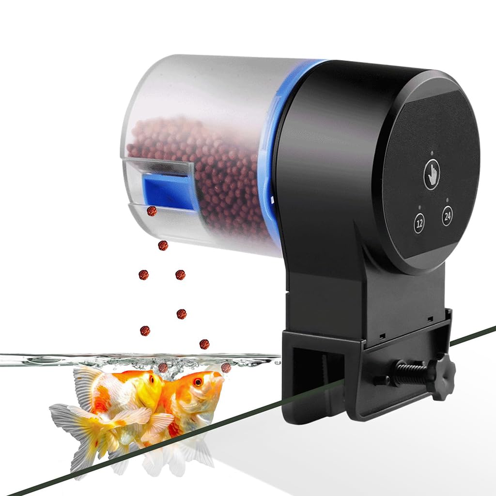 HASTHIP® Alimentador Automático de Peces para Acuario 50g, Dispensador Programable con Temporizador 12/24H, Sin Atascos, Control de Porciones, Montaje en Pared, Funcionamiento por Batería