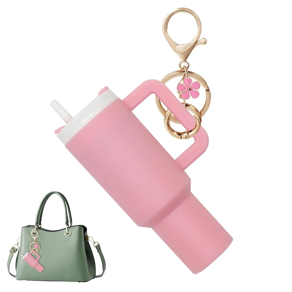 HASTHIP Mini Keychain Accessories for Stanley Cup featuring Pink Charm for Women & Girls Gifts
