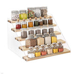 HASTHIP® 5-Tier Wooden Kitchen Organizer Rack with Solid Wood Steps, Space-Saving Kitchen Stand Organiser for Spice Jars, Bottles, Pantry, Stand for Kitchen Storage Rack