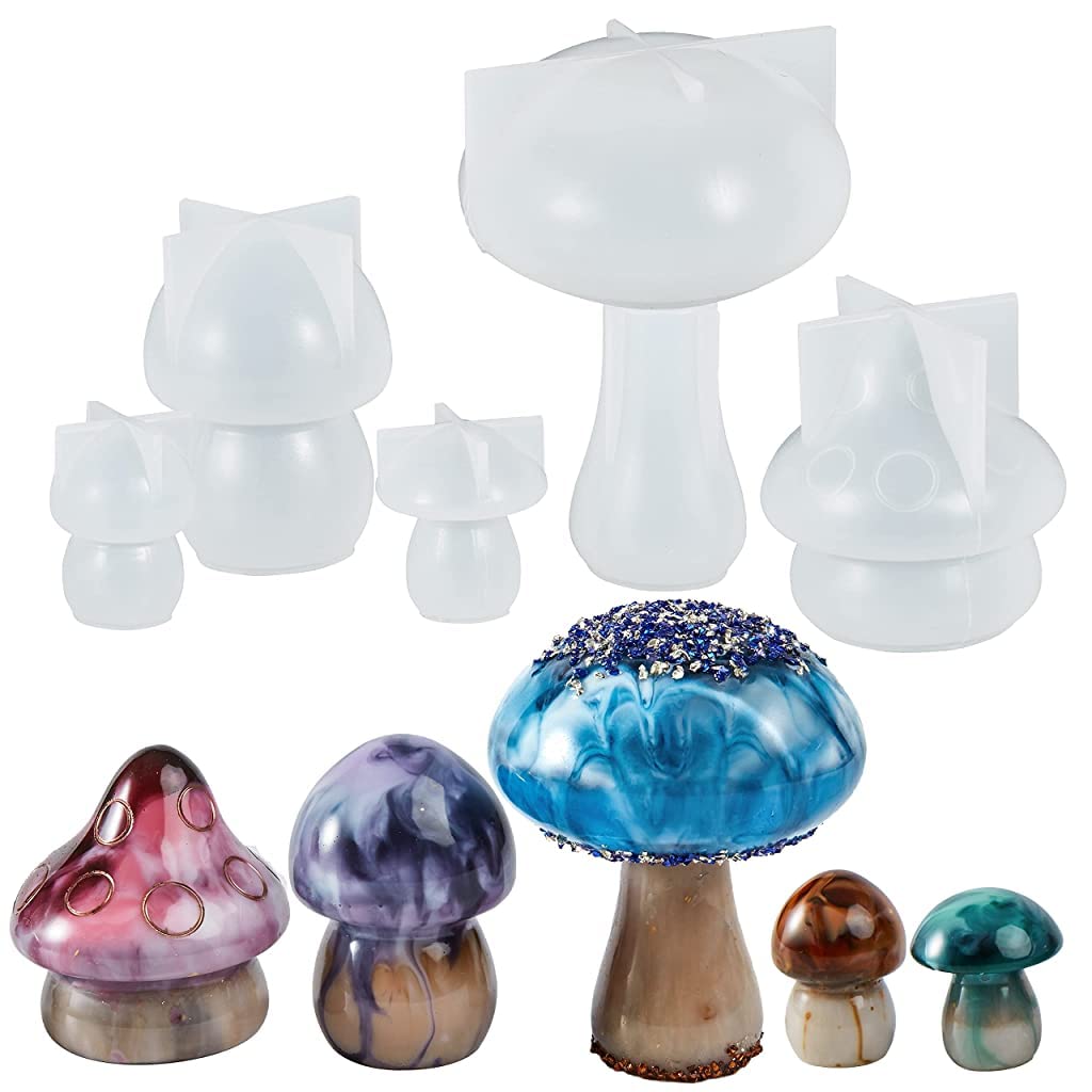 HASTHIP Resin Molds Silicone Set for DIY Mushroom Jars with Lids 5 Pcs | Jewelry and Home Decoration Crafts
