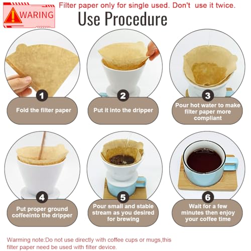 HASTHIP® 100 Count V60 Coffee Filter Paper,Natural Unbleached Cone Filters for Pour Over and Drip Coffee Maker,Disposable Filters Fits 2-4 Cup Dripper