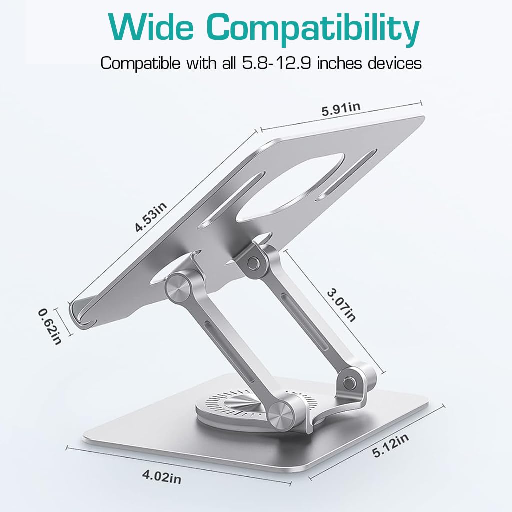HASTHIP® Tablet Stand, Metal Stand Foldable, Adjustable Universal 360-degree Rotatable Metal Tablet Holder, Phone Stand Compatible for iPad/iPhone/iPad Pro or Other 4.7~12.9 Inch-Screen Devices