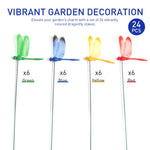 HASTHIP® 3D Dragonfly Balcony Decoration Items - 24 Pieces Garden Decoration Items - 25 CM Color Dragonflies Garden Stakes - Dragonflies Garden Decor - Indoor/Outdoor Plant Support Sticks