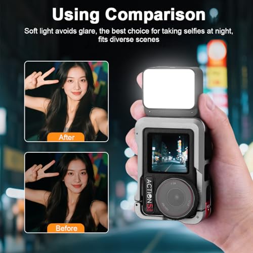 HASTHIP® Luz de Relleno LED 3 Colores para DJI Osmo Action 3/4/5, Luz Magnética de Liberación Rápida con Zapata Fría, Recargable USB, Impermeable y Portátil