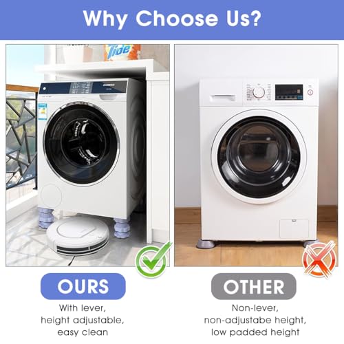 HASTHIP® 4Pcs Anti Vibration Pads for Washing Machine, Vibration Reduction Riser Feet Pads Washing Machine Riser Feet Adjustable Height 8-11cm Anti-slip Universal Feet Pads for Washing