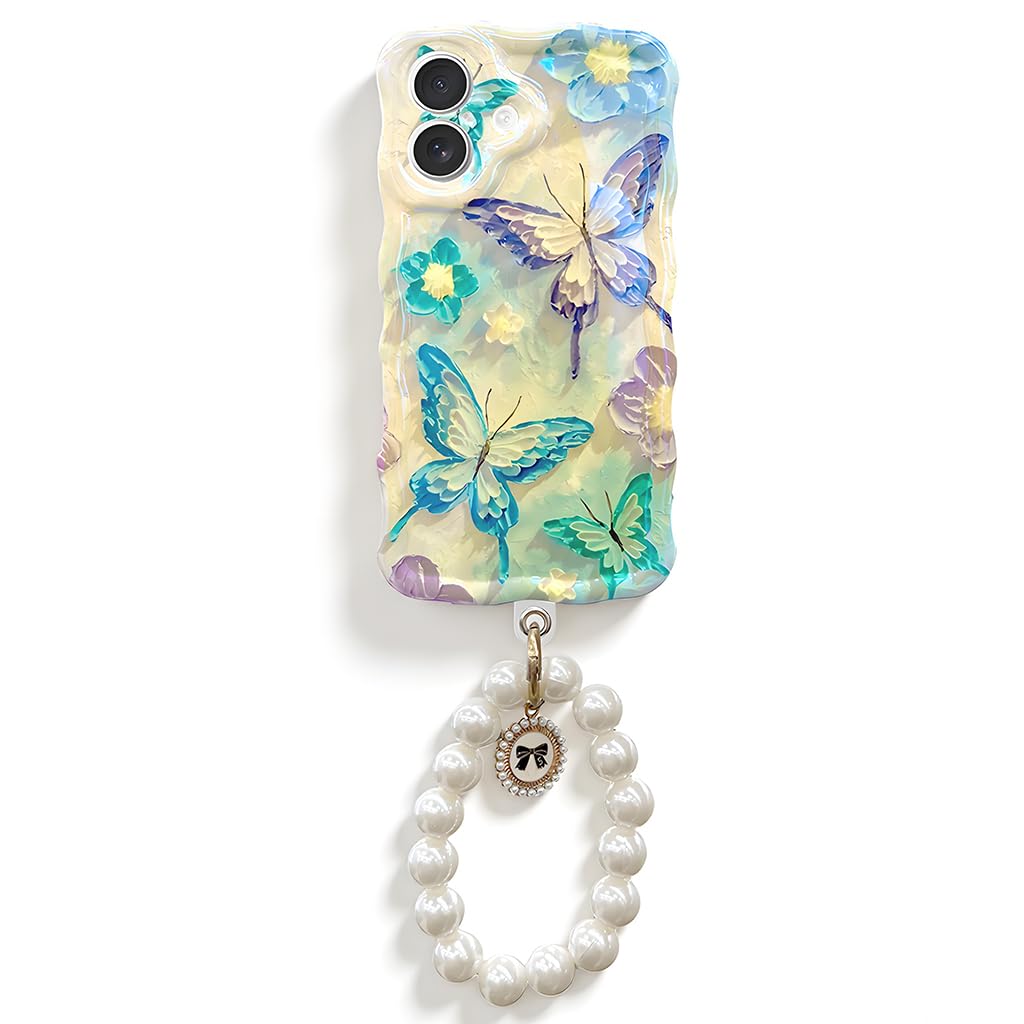 HASTHIP® ZORBES Funda de teléfono artística de Mariposa TPU para iPhone 17, Estilo Iridiscente para Chicas y Mujeres, Borde Ondulado Elegante, protección antirrayas con protección de cámara