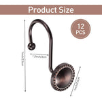 HASTHIP Shower Curtain Hooks 12pcs for Bathroom with Rust Resistant Metal | Vintage Brown Zinc Alloy Design