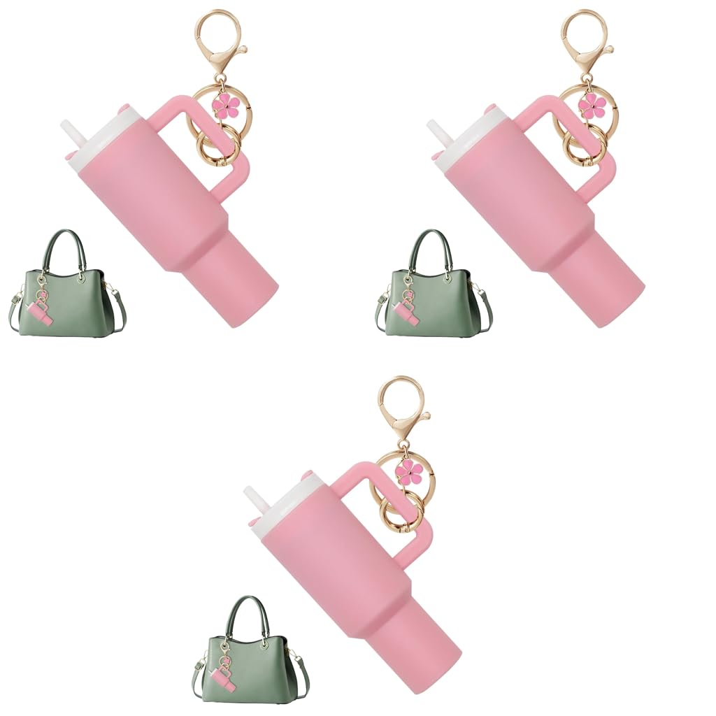 HASTHIP Mini Keychain Accessories for Stanley Cup with Pink Cute Charms 3PCS Set|Gift for Women and Girls