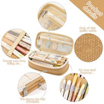 HASTHIP® Nylon Large Capacity Pencil Pouch and Case Combo, Double Zipper, Multi-Compartment, for Kids, College Students, Journaling, Crafts, DIY, Planners, 22x11cm (Navy Blue & Khaki Black)