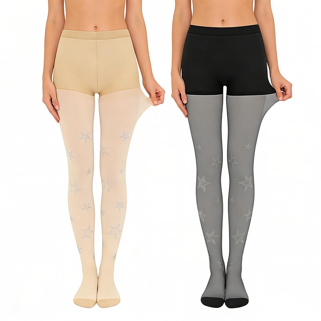 HASTHIP® Medias de Mujer con Brillos y Cristales,Pantimedias Transparentes de Malla con Diamantes Imitación,Cintura Alta y Ajuste Cómodo para Fiestas Conciertos Noches Elegantes