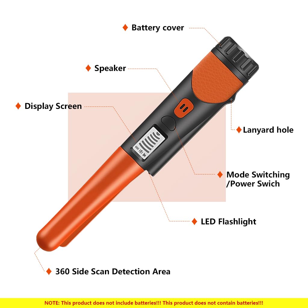 Serplex® Hand Metal Detector High Sensitivity Handheld Metal Detector with LCD Screen and Belt Holster 360° Search Probe Finds Gold Coin Silver Jewelry Waterproof Pinpointer (Battery NOT Included)